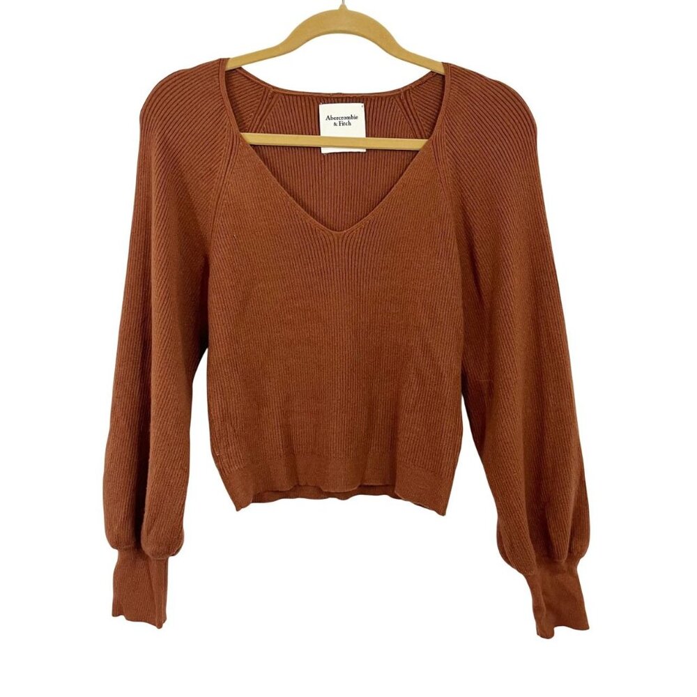 Abercrombie & Fitch Brown Ribbed Knit Stretch Balloon Sleeve Sweater Top SMALL